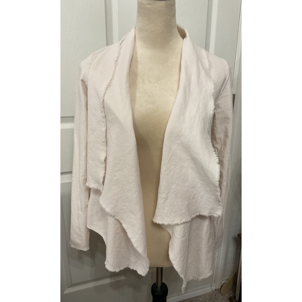 Michael Stars Off White Slub Knit Open Front Raw Edge Waterfall Cardigan, XS